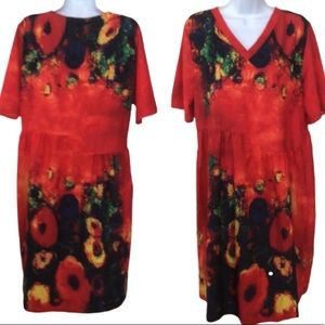 YA LAN RU SHI RED FLORAL MAXI DRESS • 2XL